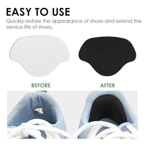 Image of Inside Shoe Heel Repair Patches, Self-Adhesive Shoe Hole Patch Kit for Sneaker Mesh Sports Tennis Work Hiking, Quick Fix for Inner Heel or Toe Holes (Black & White (24 Pcs, 7 /8.5 cm))