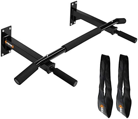Kore K-WM-CHINUP-BAR-SR-ABS Wall Mount Pull-Up Bar and Ab Strap Combo Maximum Load 120 KG (Top Rod length 38 Inch)