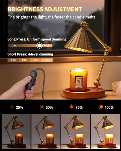 Kadrama Candle Warmer Lamp with 3 Bulbs, Height Adjustable Candle Lamp Warmer with Timer - Electric Wax Melt Warmer for Scented Wax, Bedroom Home Decor, Gold — view 4