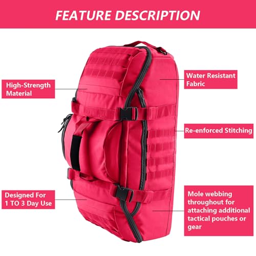 Image of Hannibal Tactical 65L Large Duffle Bag, 3-in-1 Tactical Backpack MOLLE Pack for Sports, Gym, Outdoor, Red