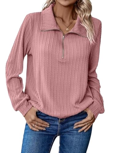 Image of Leriya Fashion Women's Casual Long Sleeve T-Shirt - Half Zip Textured Summer Tee, Lightweight Breathable Basic Top for Daily, Work & Travel,Street Style