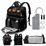 KENLUMO Sac à langer bébé, Sac à langer à dos portable, grande capacité, déperlant, tapis à langer inclus, pare-soleil, porte tétine, sangles intégrées poussette Noir