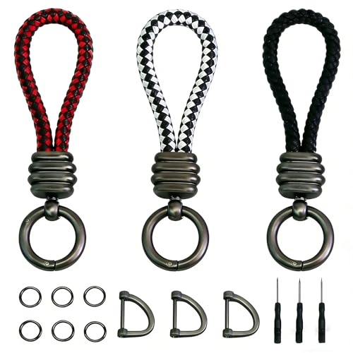 HuanHengOn 3PCS Affordable Braided Leather Keychain Set- Modern Key Ring Holder for Car/Home/Office, Fashion Wallet Pendant & Accessory,Unisex Gift Ideal for Birthday, Anniversary & Daily Use