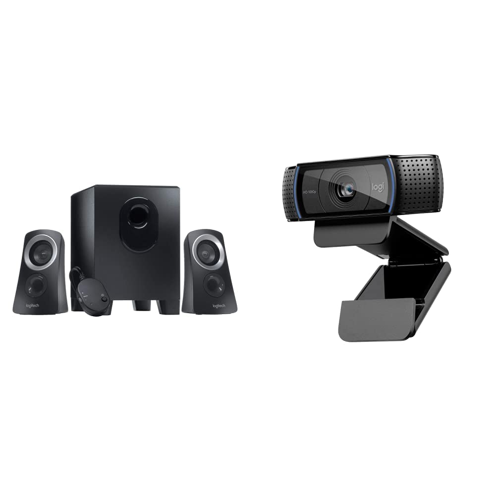 Logitech Z313 2.1 Multimedia Speaker System with Subwoofer - Black & C920 HD Pro Webcam, Full HD 1080p/30fps Video Calling, Clear Stereo Audio, HD Light Correction- Black