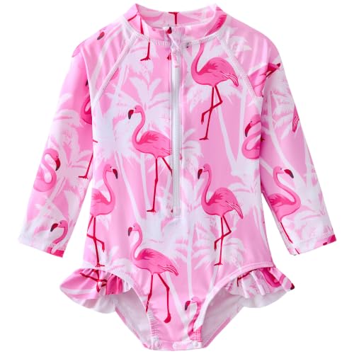 Image of Baby Girls' One Piece Swimsuit Long Sleeve Rash Guard Swimwear