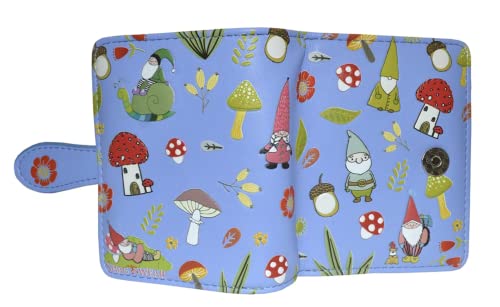 Shag Wear Gnome Forest Small Wallet for Women and Teen Girls Multiple Gnomes Mushrooms Plants Vegan Faux Leather Blue 4.5"3