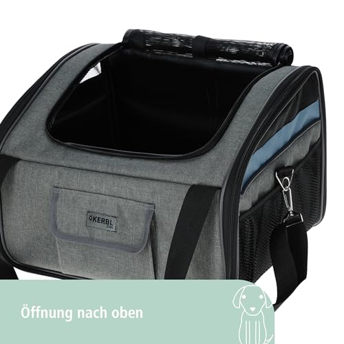 Kerbl Pet Autositztasche Vacation, Hundetasche, Transporttasche, grau, blau, 44x35x30cm, Oxfordgewebe, Hunde, waschbares Bodenkissen