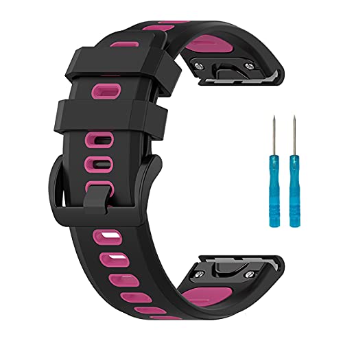 ガーミン用 Fenix 7X / Enduro 2 / Fenix 6X / Descent Mk2 / Descent Mk2i用 バンド 交換バンド 26mm SOOYEEH QuickFit ストラップ シリコン製 柔らかい スポーツ 交換用ベルト 耐衝撃 防汗 (ブラック+ローズ)