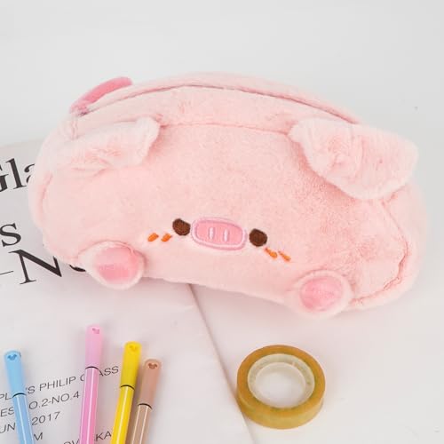 Image of Minache Women Animal Pig Plush Stationery Pouch Pen Pencil Case Ladies Cosmetic Bag