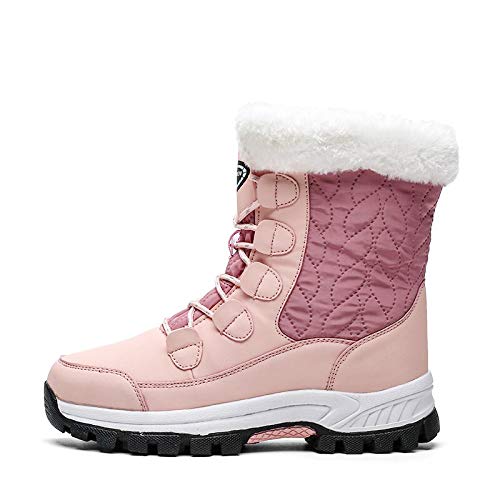 Bigfanshu Bota feminina para neve ao ar livre caminhadas casual pele plus veludo, Rosa, 38 M EU