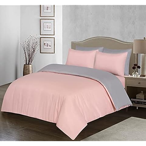 My Home Store Microfiber Reversible Duvet Cover Set Super Soft Easy Care Non Iron Bedding Sets (Blush (Grey Reverse), Super King) Cover