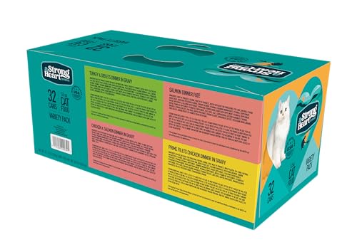 Image of A Strong Heart Canned Wet Cat Food, Dinner Variety Pack - 5.5 oz Cans (Pack of 32), Made in The USA with Real Chicken, Turkey & Salmon