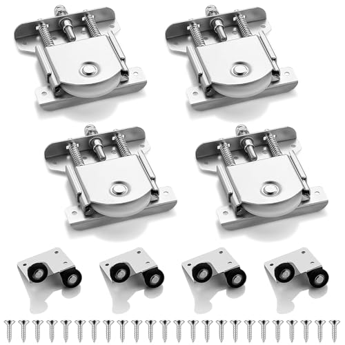 4 Pièces Roulette Porte Coulissante Placard, Kit Porte Coulissante Pour Armoires Placard, Blanc Galvanisé Anticorrosion- Pour Portes Coulissantes, Armoires, Vitrines