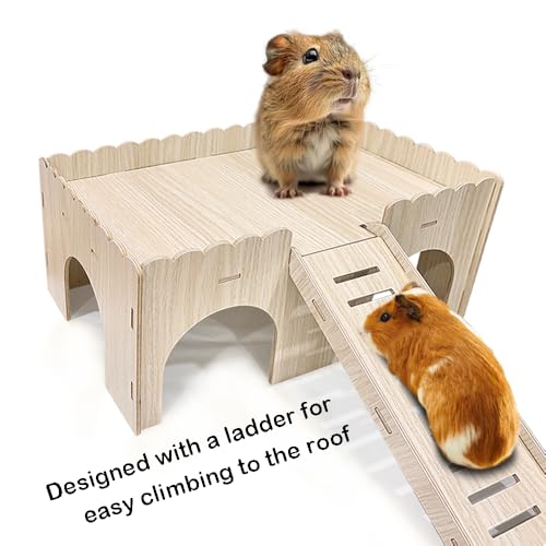 Eyksta Groß Meerschweinchen Haus Mit Rampe 4 Eingänge, Spielzeug Zubehoer Kaninchenhaus, 38 x 25 x 18 cm