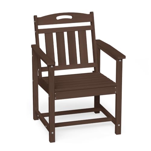 Image of Ciokea Outdoor Patio Dining Chair, HDPE Oversized Porch Chairs with Wide Seat, All-Weather Durable Heavy-Duty Outdoor Furniture for Backyard, Poolside, Lawn & Garden, Brown