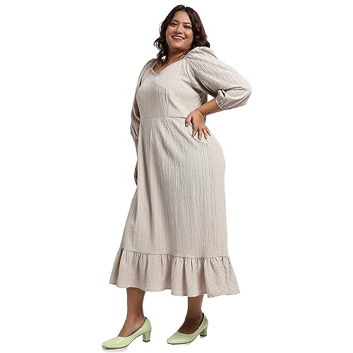 Image of Instafab Plus Women's Sky Blue Ruffle Hem Dress for Casual Wear | Quarter Sleeve | Polyester Fabric | Sweetheart Dress Crafted with Comfort Fit for Everyday Wear (3XL)
