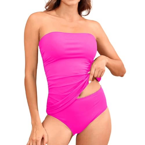 Tankini Mujer Verano 2026 Productos de baño Conjunto Tankini sin Tirantes con frunces para Mujer en Estilo Bandeau y Dos Piezas Trajes de baño Modernos sin Tirantes Ideal para Playa y Piscina (L)