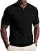 PJ PAUL JONES Men Knit Polo Shirts Short Sleeve Stretch Textured Polo Shirt Lightweight Golf Shirts T Shirt Black L