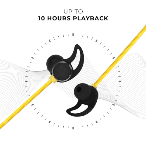 Image of Adcom Sync Wireless Bluetooth Neckband Headset with Up to 10 Hours Playback, Fast Charge, Low Latency, Magnetic Earbuds, Bluetooth Neckband, Bass Drivers, Wireless with Mic Earphones (Yellow)
