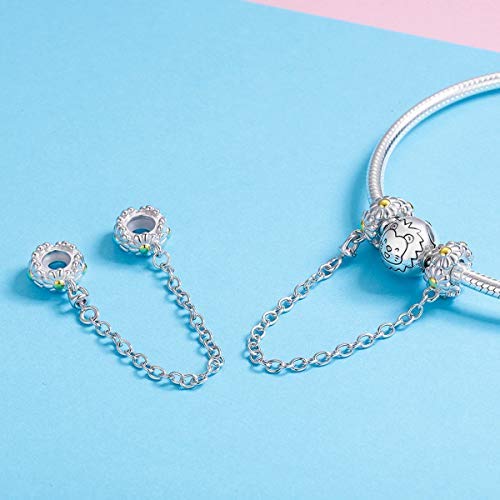 Image of ARTCHARM Heart Safety Chain Charm 925 Sterling Silver Beads fit European Charms Bracelet & Necklace