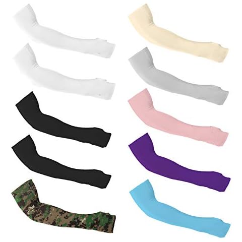 Xgood 10 Pairs Cooling Sun Sleeves Sports Sleeves Unisex Arm Sleeves UV Sun Protection Sleeves Arm Cooling Sleeves Ice Silk Arm Cover for Outdoor Supplies,8 Colors Cover