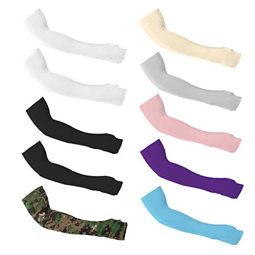 Xgood 10 Pairs Cooling Sun Sleeves Sports Sleeves Unisex Arm Sleeves UV Sun Protection Sleeves Arm Cooling Sleeves Ice Silk Arm Cover for Outdoor Supplies,8 Colors