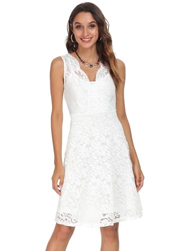 Image of Atnlewhi Womens Vintage Lace Floral Off Shoulder Elegant Swing Dresses A-line Mini Dress for Party Cocktail Wedding