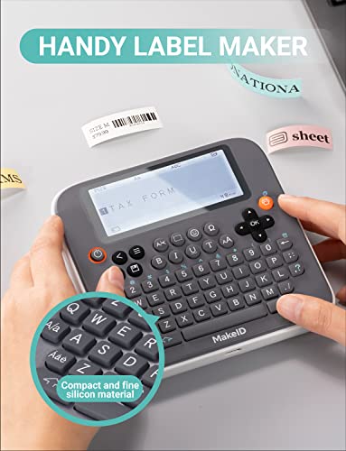 Makeid E1 Portable Label Maker - Bluetooth Compatible Thermal Printer - Qwerty Keyboard, 4.42" Lcd Screen - Prints 9Mm, 12Mm, 16Mm Clear Waterproof Sticker Labels - Includes Usb Cable #TOP2