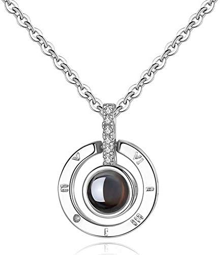 Inf-way I Love You Necklace, 100 Languages Projection on Round Onyx Pendant Loving Memory Collarbone Necklace 1 Pcs (Silver)