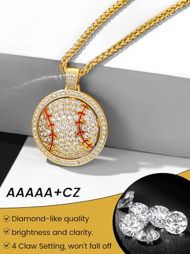 KeyStyle Bling Sports Necklace for Men Teen, Spinner Pendant for Athletes (Baseball Soccer Basketball Football Pendant)4