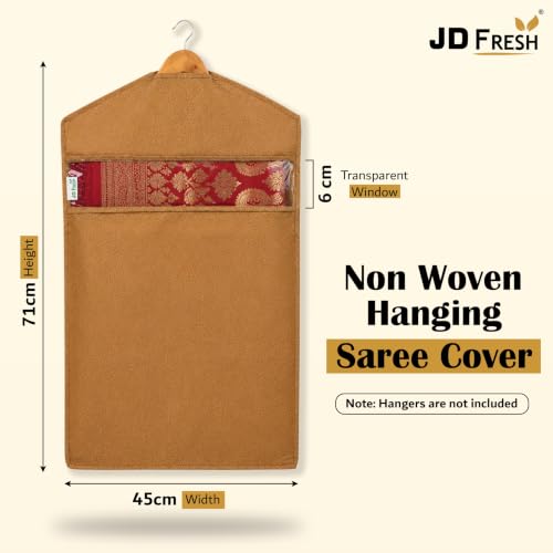 Image of JD FRESH 6 Pack Hanging Saree Bag for Wardrobe /Non Woven Clothes Bags for Storage /Breathable Hanging Saree Covers /Transparent Window Cloth Storage Bag /Stoarge Covers with Zip (Orange)