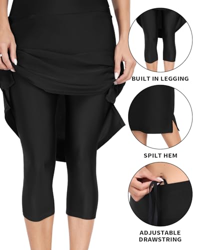 WOWENY Women's Midi Length Long Swim Skirts with Legging Modest High Waisted Tankini Skirt Bottom with Zipper Pockets4