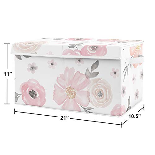 Sweet Jojo Designs Pink And Grey Rose Flower Girl Baby Nursery Or Kids Room Small Fabric Toy Bin Storage Box Chest For Watercolor Floral Collection #TOP1