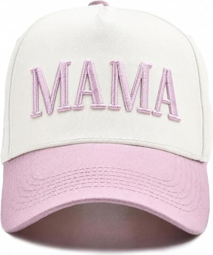 Image of Women's Mama Trucker Hat Trendy, Embroidered Adjustable Mom Baseball Cap, Two-Tone Ponytail Hat for Outfits