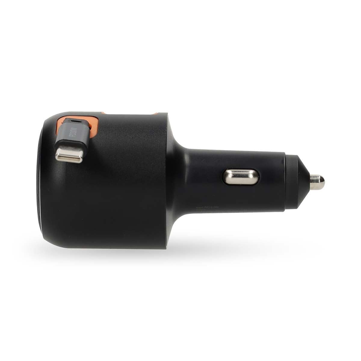 Nedis Ładowarka samochodowa 60 W z wysuwanym kablem USB-C, PD3.0 USB-C i USB-A ładowarka z zasilaniem 30 W, automatyczny wybór napięcia i PPS, 12 V lub 24 V - ciemnoszara