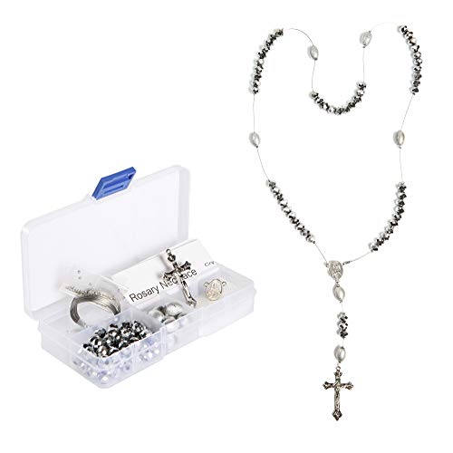 Linpeng Silver Crystal Bead Box Rosary Necklace DIY Kit