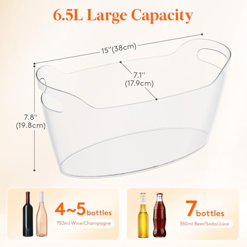 Lifewit 6.5L Large Bottle Ice Bucket Wine Bottle Cooler with Spoon, Portable Ice Bucket for Champagne, Cocktails, Beer, Drinks 38×18×20cm/15x7x8, Set of 2 by Lifewit - Image 3
