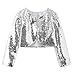 Girls Sequins Cardigan Long Sleeve Open Front Glitter Cropped Blazer Bolero Shrug for Party Dress Silver