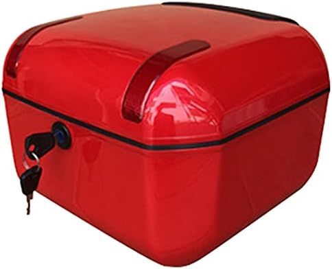 JKGHK Rectangle Motorcycle Top Box, Scooter Helmet Trunk Tail Box, with Universal Mounting Hardware, Night Warning Light and Security Lock Trunk Top Case, Red
