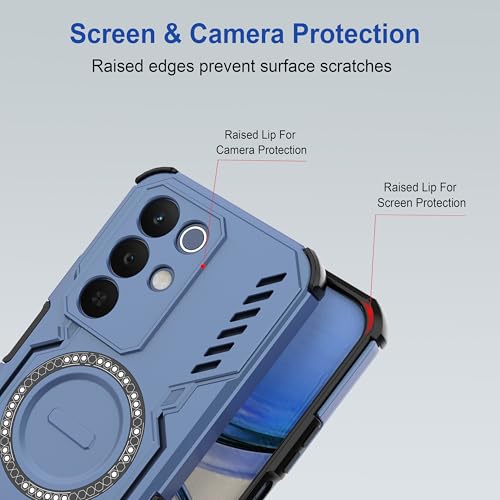 Image of amazon basics Back Case Cover for Realme C85 5G | Magnetic Case with Built-in Metal Ring | Supports MagSafe Charger, Wallet & Car Mount | Shockproof Hybrid PC + TPU | Blue