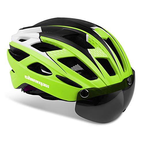 Bike Helmet,Shinmax Bicycle Helmet with Detachable Magnetic Goggles&Led Back Light&Portable Backpack Safety Certificated Cycling/Climbing Helmet Adjustable Mountain Road Bike Helmet Men Women SM-T69