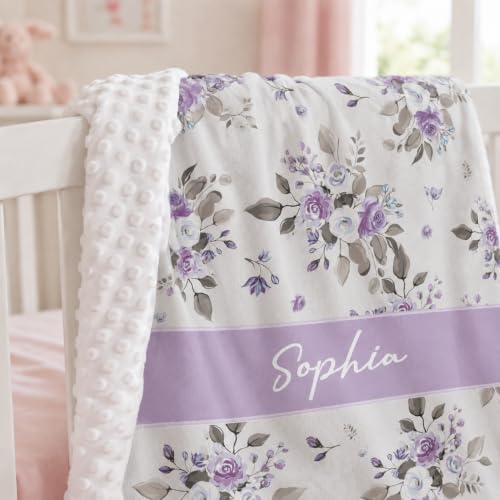 Image of Personalized Baby Blanket for Girls, Custom Nursery Blanket with Name, 30 x 40 Inch Soft Minky Blanket for Baby Toddlers, Newborn Print 06