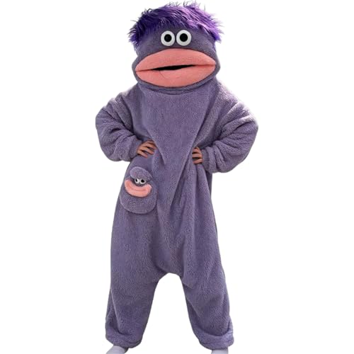 SEHIOZNI Kids Funny Green Monster Onesie Silly Big Mouth Monster Cartoon Soft Plush One Piece (Purple 10-13 Years)