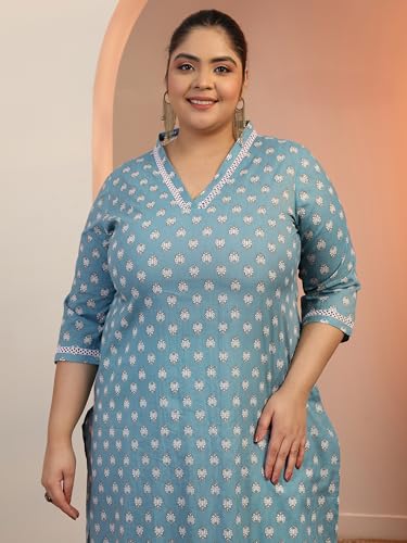 Image of Plus Size Printed Cotton Straight Kurta | Ethnic Wear