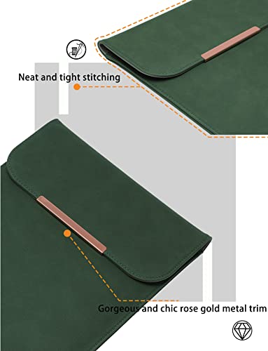 Hyzuo 13.3-14 Inch Laptop Sleeve Compatible With Macbook Pro 14 M2/M1 Pro/Max A2779 A2442 2021-2023, Macbook Air 13 Inch 2010-2017, Faux Suede Leather Case, Midnight Green #TOP4