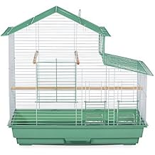 Prevue Pet Products House Style Bird Cage - Stand Alone Metal Bird Cage with Removable Tray, Wood Perches & Feeder Cups, Indoor Enclosure for Parakeets, Cockatiels, Finches & Small Birds - Green