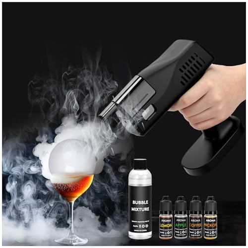 Electric Cocktail Smoking Bubble Gun, Includes 4 Flavour Aromas and Edible Bubbles, Suitable for Bar Party and Outdoor BBQ Gifts for Bartenders Dad Men Husband Boyfriend