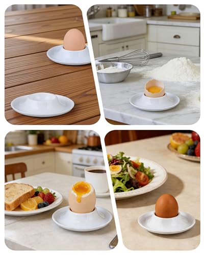 Foto von Eierbecher 6er Set aus Kunststoff – Stapelbar, weiß, bruchsicher, lebensmittelecht & spülmaschinenfest bis 80℃ – Als eierbecher lustig, eierbecher kinder und praktischer Eierhalter für Frühstück & Cam