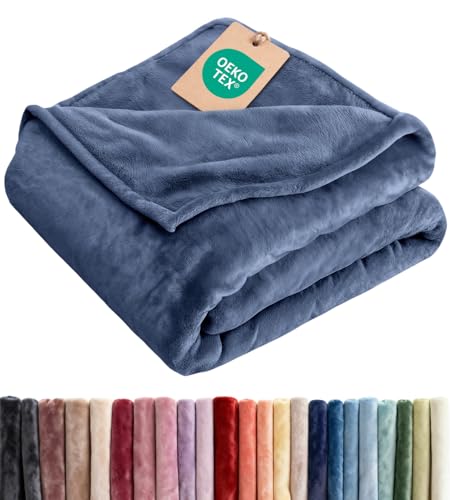 Fleece Blanket Throw XL - Ultra-Soft Flannel Fleece Blanket - Washed Blue
