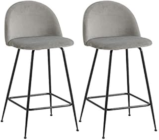 WOLTU Breakfast Kitchen Counter Bar Stools Set of 2 PCS Velvet Seat Bar Chairs Metal Legs Barstools Light Grey High Stools